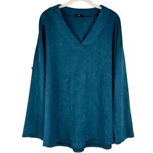 Joh. Turquoise V-neck Long Sleeve Blouse Suede Feel XL